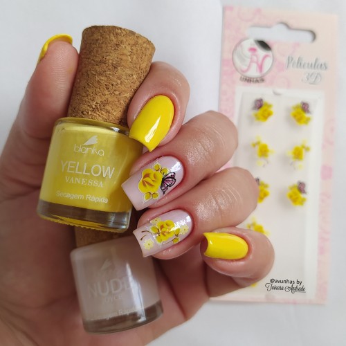 Película 3D - Flores Amarelas Borboleta Lilás