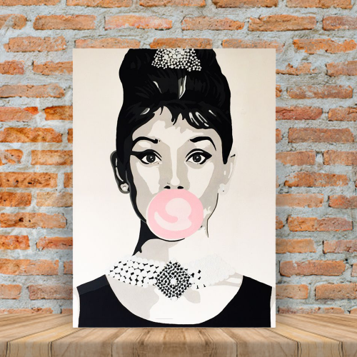Placa Decorativa - Audrey Hepburn com Chiclete